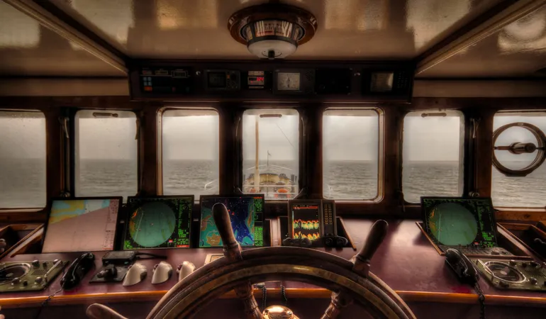 Looking out of a ship's bridge