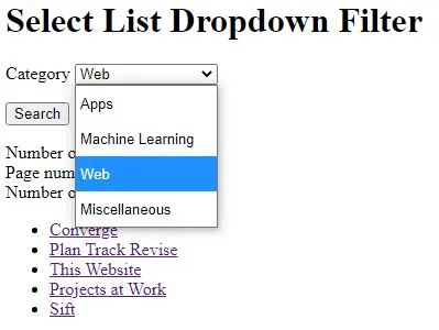 Select list dropdown filter