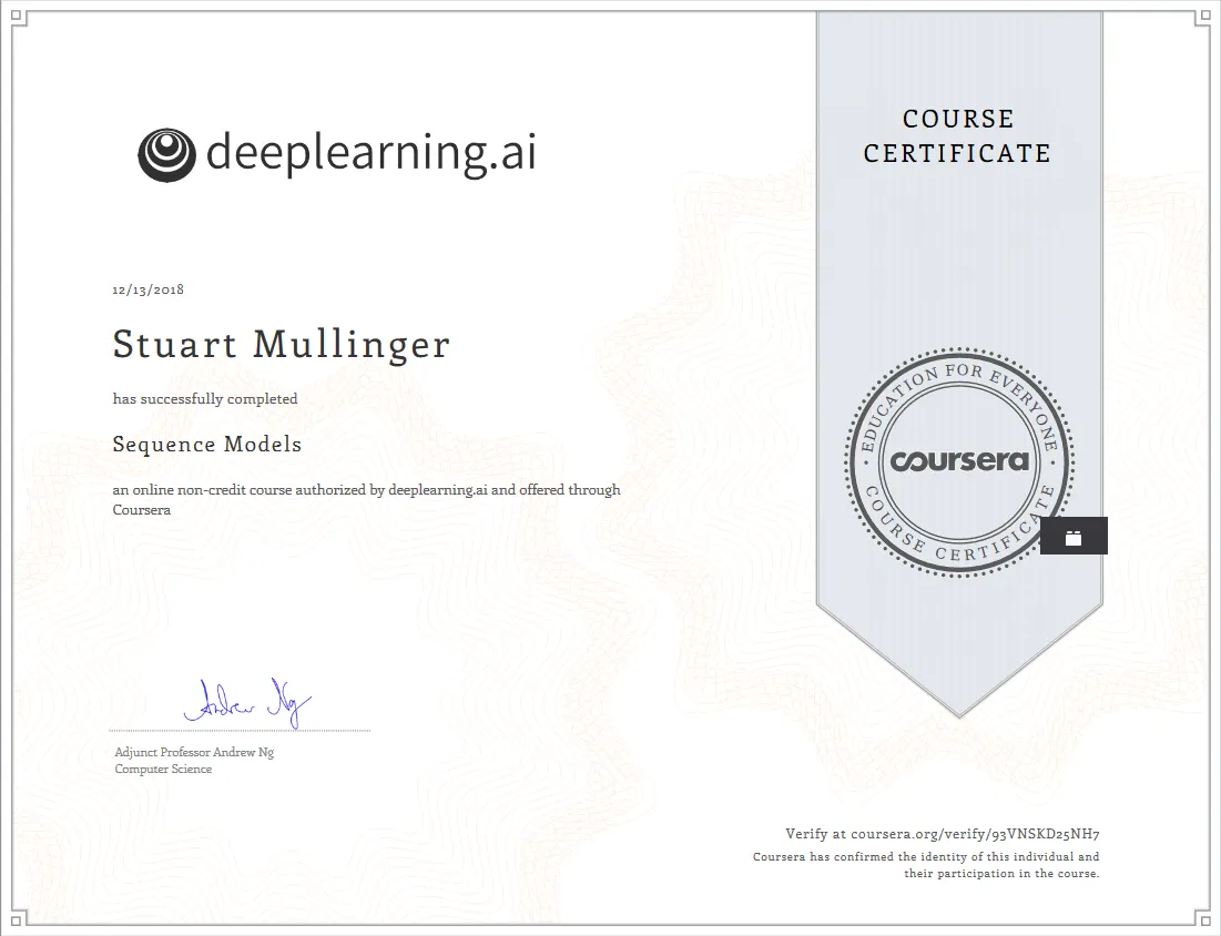 Sequence Models certificate