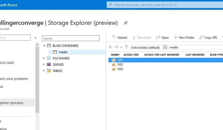 Screenshot of Azure Storage Explorer application