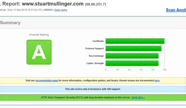 Screenshot of a security report for a website